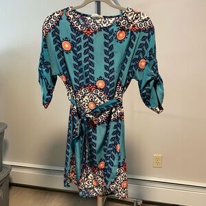 Freeway Teal Navy Coral Floral Dress